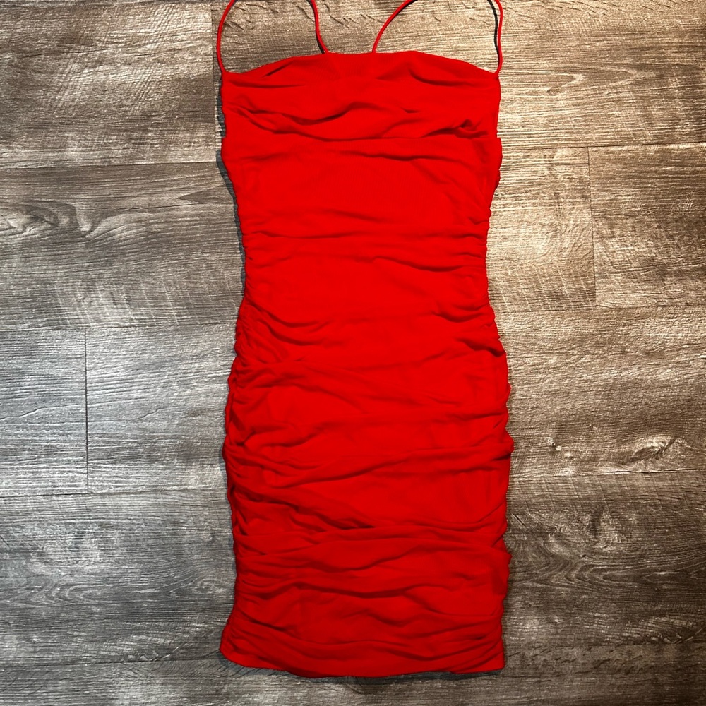 Red Ruched Bodycon Mini Dress